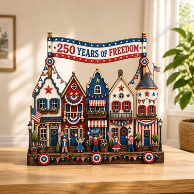 Personalized America 250 Years of Freedom Wooden Block Decor,Custom Patriotic