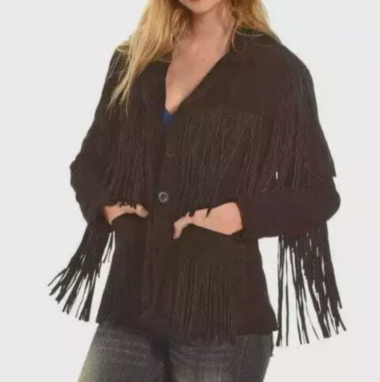 Women Vintage Suede Leather Jacket Ladies Fringes Western Jacket: Gift For Her