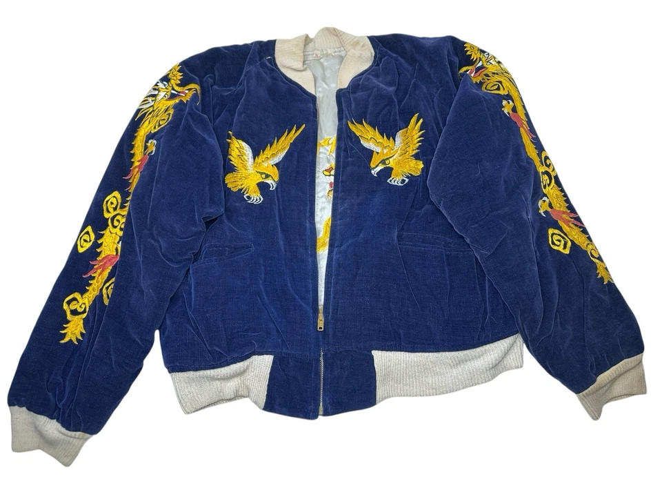Vintage Japan Sukajan Reversible Souvenir Jacket Tiger Eagle Dragon Sz Small 50s - Image 2 of 4