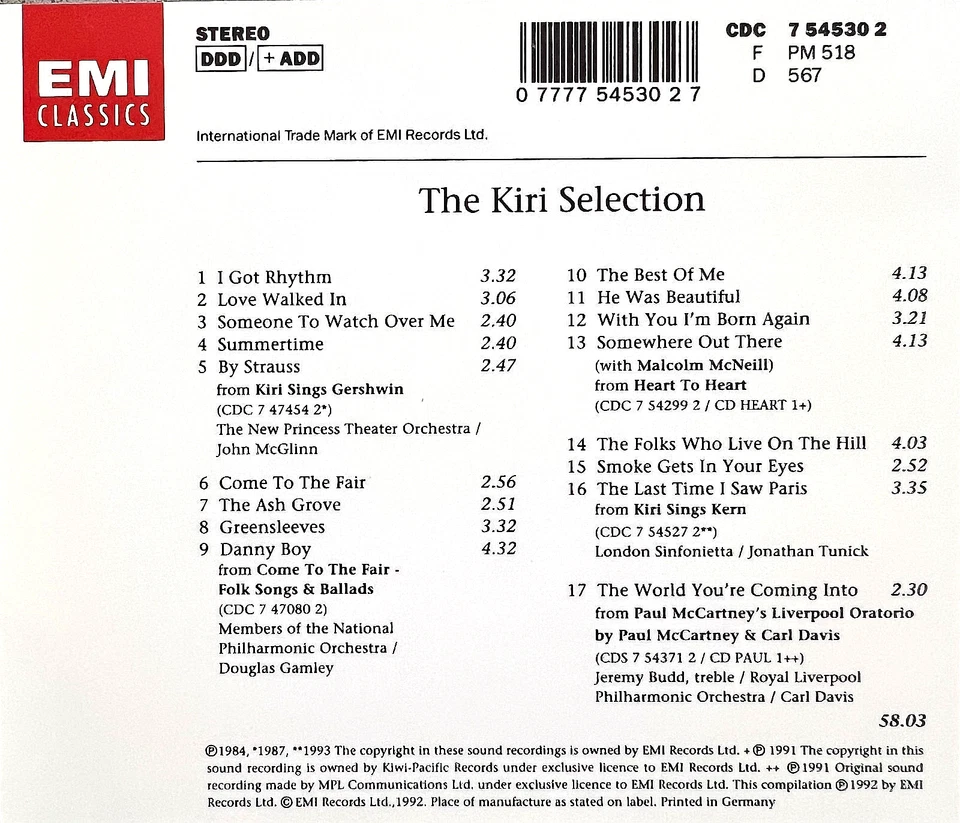 Kiri Te Kanawa: The Kiri Selection - 17 track CD - Greensleeves; Danny Boy +++ - Image 2 of 4