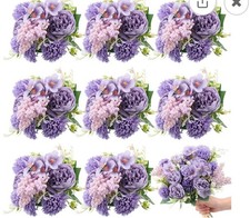8 Pcs Artificial Flowers Bouquet Silk Flowers Lilac Purple Peony Hydrangea