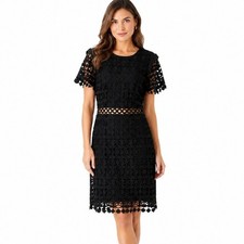 Michael Kors Womens Black Lace Crochet Cutout Waist Sheath Cocktail Dress | 10