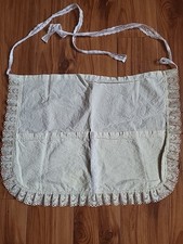 Vintage handmade White Apron With Lace. Two pockets