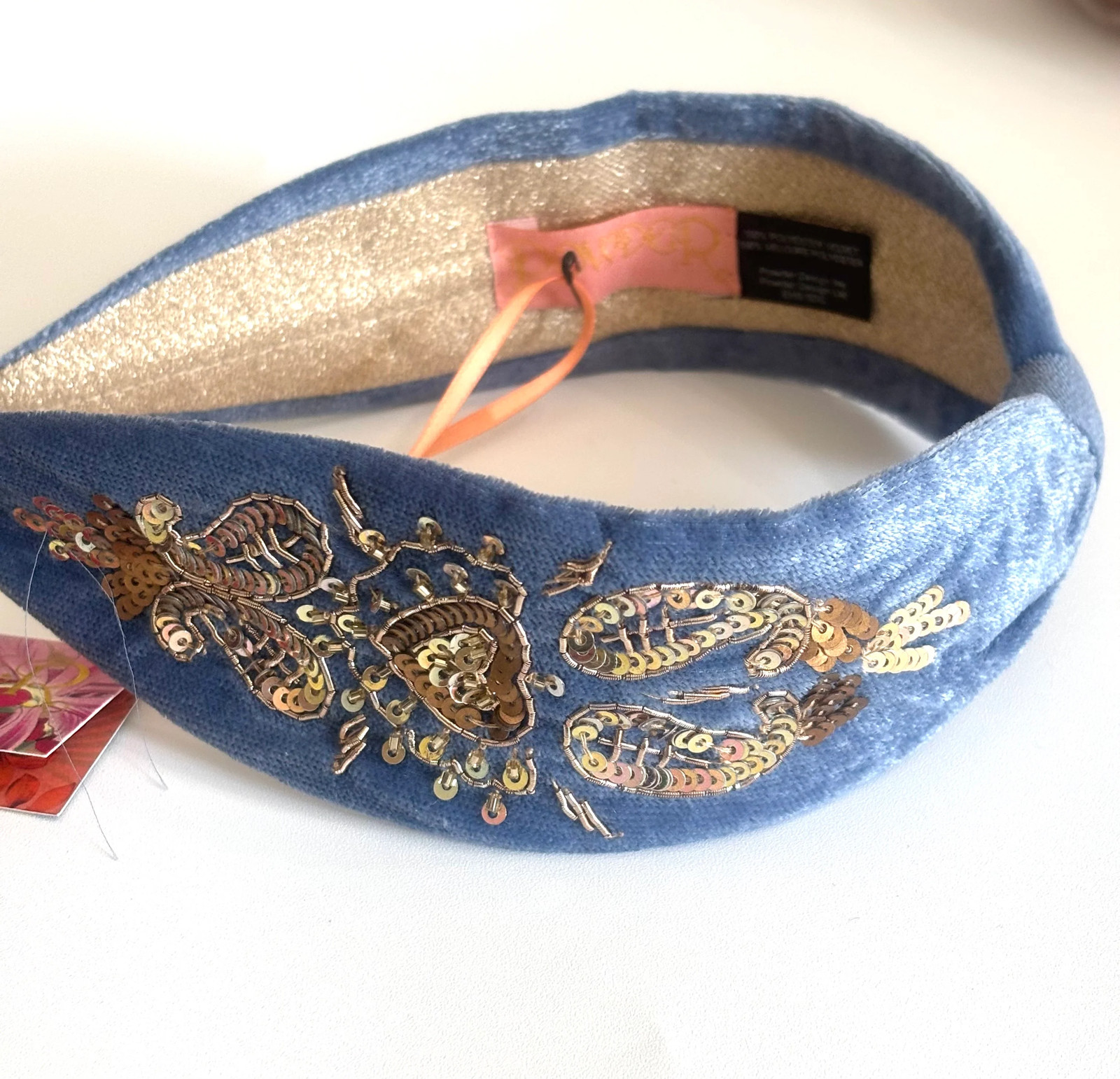 Velvet Embellished Headband - Royal Blue Heart