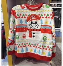 Universal Studios Super Nintendo World Mario Snowman Pullover Sweatshirt XLARGE