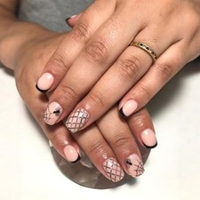 Halloween Press on Nails Short Square Fake Nails with Spider Cobweb French