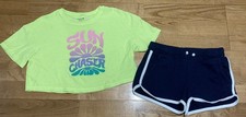 Girl's Old Navy Outfit Sz 8 - "Sun Chaser" top w/Knit Navy Shorts EUC