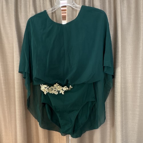 Weissman Green Dance Leotard With Gold Appliqué And Mesh Accent Medium