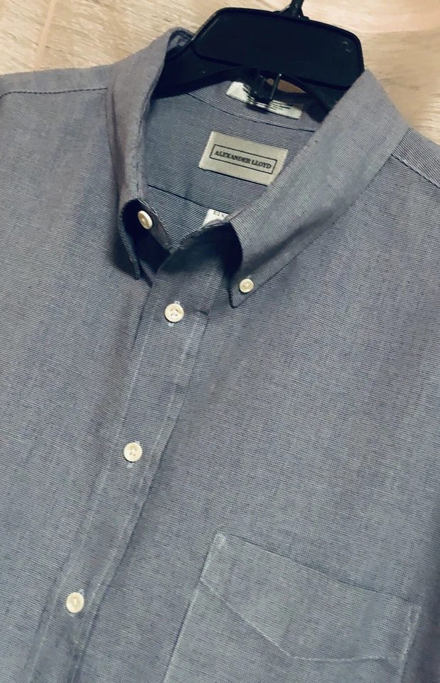 Camisa social masculina vintage Alexander LLoyd tamanho 18.5-34/35 bolso com botões GRANDE - Imagem 2 de 4