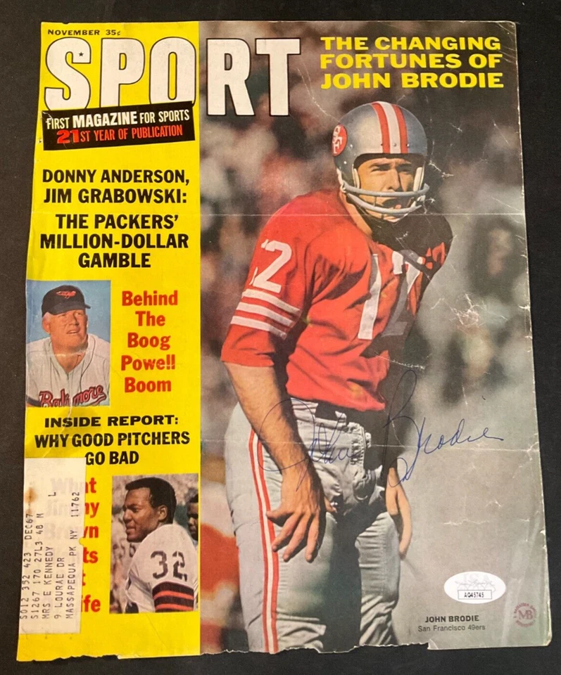 Portada de revista firmada por John Brodie con certificación JSA #12 QB San Francisco 49ers NFL! Foto 2 de 4