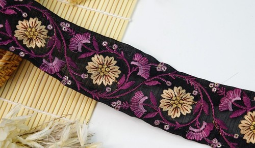 FCL1 mtr ricamo bordo pizzo bordo su chiffon nero sari indiani abbellimento - Foto 33 di 35