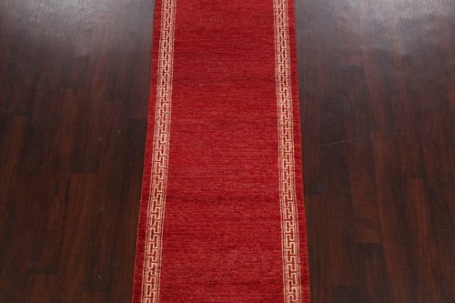 RED Bordered Gabbeh Kashkoli Oriental Runner Rug Wool Hand-knotted 3'x9' Carpet - Picture 3 of 12