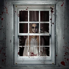 Halloween Ghost Curtains Decorations, Halloween Window Silhouettes Scary Scre...