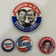 Republican Political Buttons Pins Reagan Nixon Schwarzenegger Lot Of 4