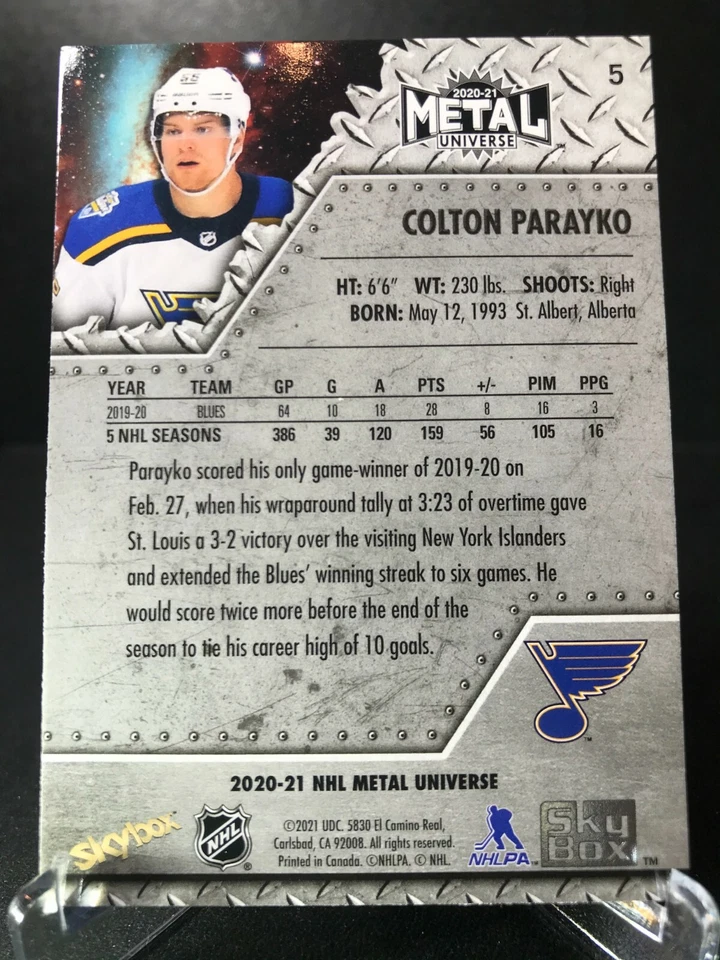2020-21 Skybox Metal Universe Blue #5 Colton Parayko St. Louis Blues - Image 2 of 2