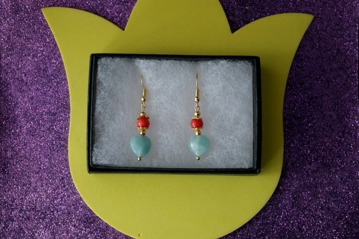 Boucles D'oreilles Racine De Corail - Fermoir Plaqué Or, Fabrication Artisanale, Neuf Sans Emballage