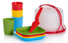 Tupperware Kids Toy Serve Cake 11Pc Tumbler Plate Set Primary Colors Christmas