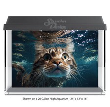 Brown White Cat Cute Swim Polyester Fish Tank Glass Backdrop Aquarium Background