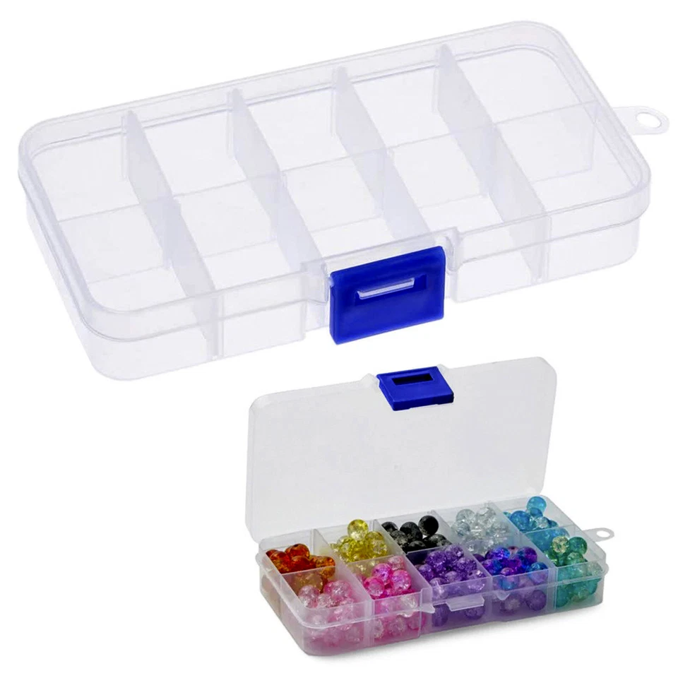 ORGANIZER BOX IN PLASTICA 10 SCOMPARTI SCATOLA CONTENITORE TRASPARENTE -10 PEZZI - Immagine 3 di 4