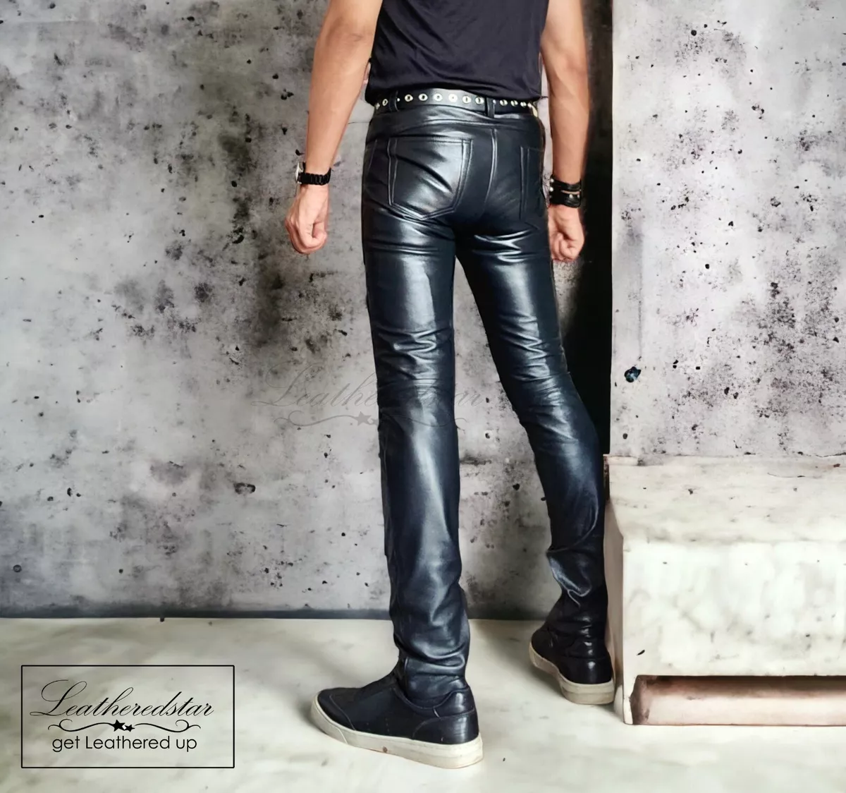 Black super Skintight super skinny leather jeans fits tight causal