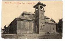 1913 Real Photo RPPC New Freedom, PA. Public School Building Postcard