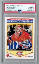 1993-94 DURIVAGE AUTO PSA 10 CARD MINT PSA 9 POP ONLY 3 PATRICK ROY  CANADIENS