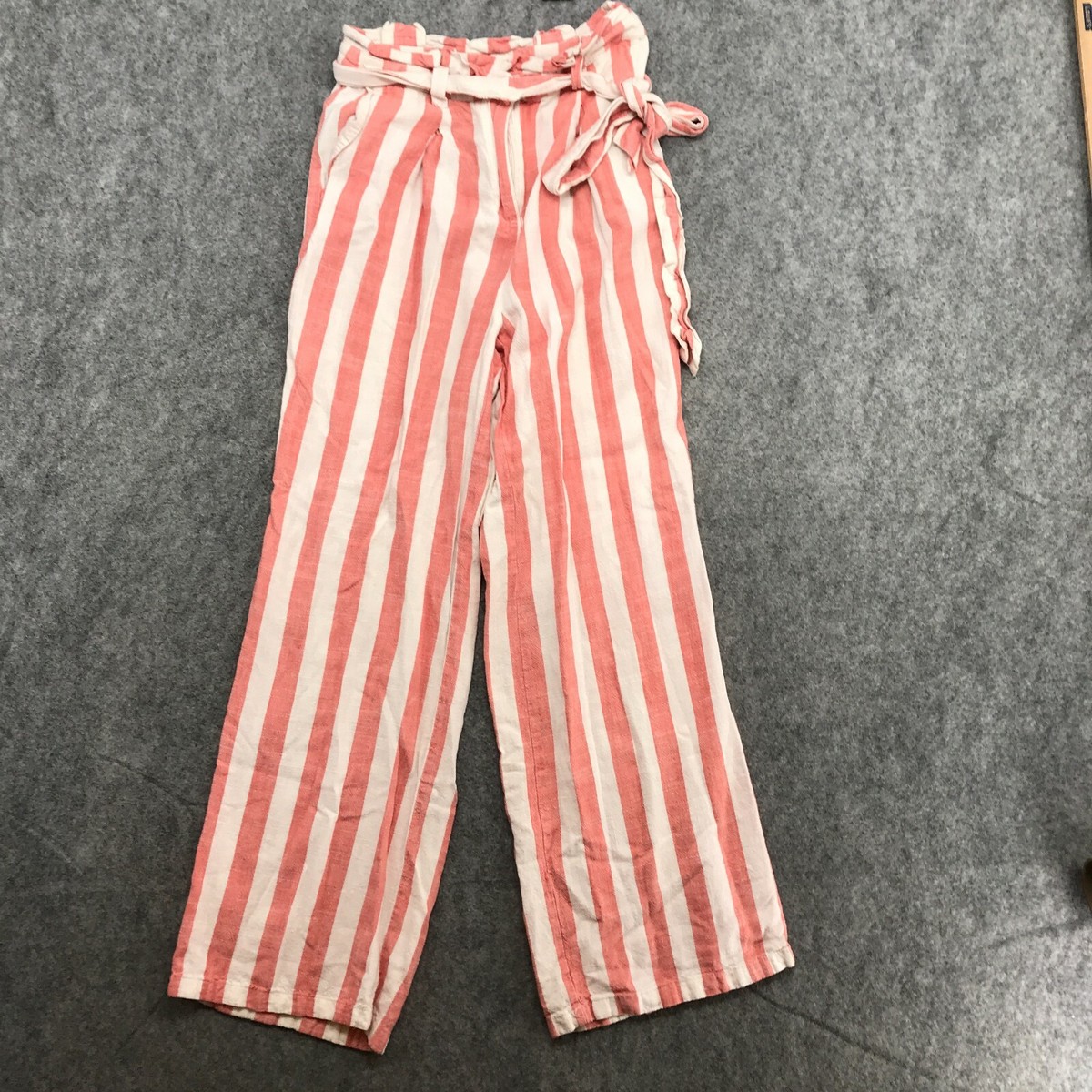 Forever 21 Pants Womens Size S Coral White Striped Belted