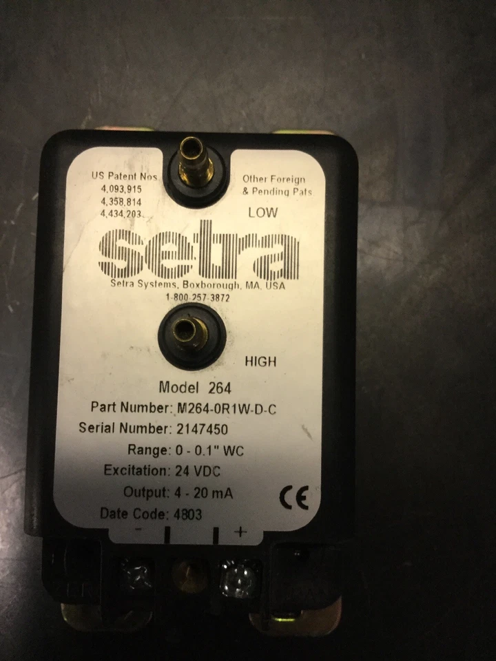 NEW, SETRA, M264-0R1W-D-C, LOW DIFFERENTIAL PRESSURE TRANSDUCER, 24 VDC. (20C-1) - Image 4 of 4