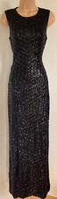 Sz 10 Quiz black tiny sequinned sleeveless very long dress off centre high split