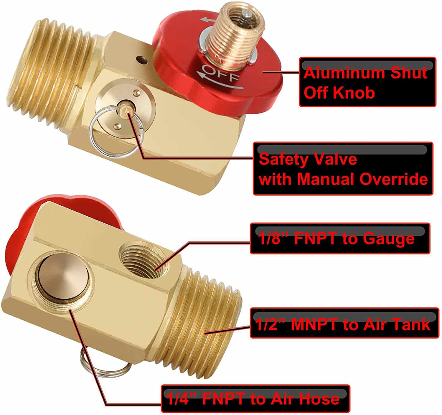 Hromee Air Tank Manifold Tool with Fill Port, Aluminum Shut Off Safety Valve and