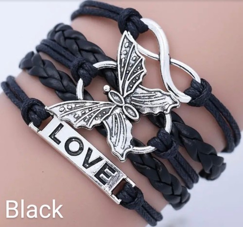 Leather Bracelet With Letter Love And Butterfly For Men And Women & 11 colours - Picture 20 of 23