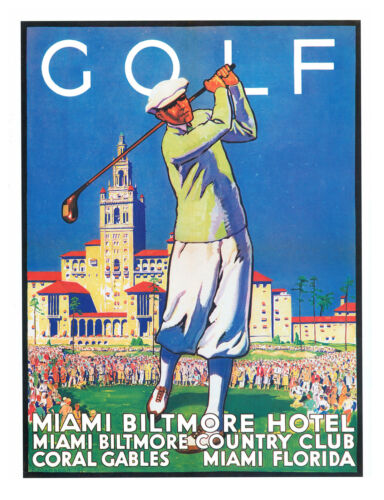 Domestique Mural Art Imprimé - Voyage Vintage Affiche - Golf Miami - A4,A3,A2 - Afbeelding 1 van 1