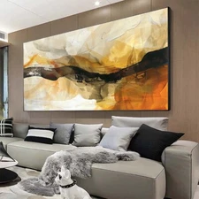 Yellow and Black abstract modern  hand painted art oil painting on canvas