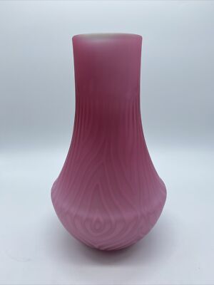RARE VICTORIAN ERA CRANBERRY PINK MOP SATIN CASED ART GLASS MOIRE PATTERN VASE