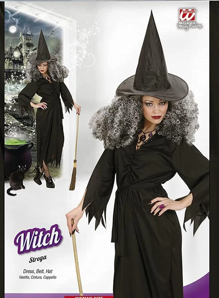 Costume strega donna vestito horror nero con cappello Halloween