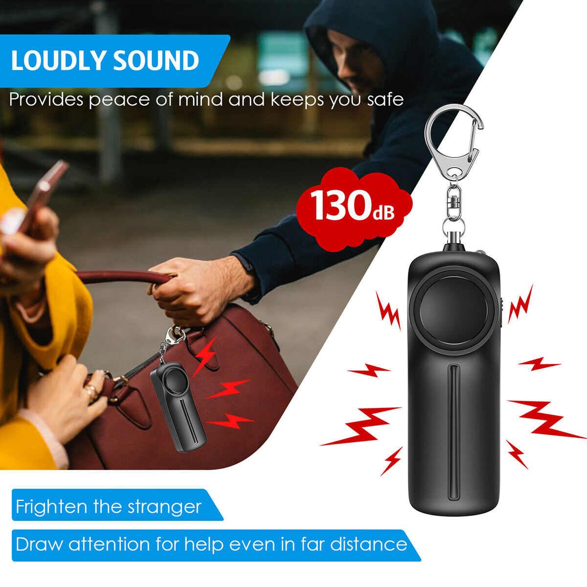 1PC Personal Safety Loud Alarm 130db Police Keychain Security Panic Rape Attack