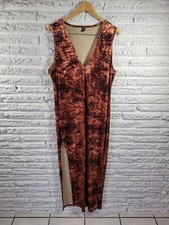 Shein Curve Womens Dress 2XL Plus Maxi Sleeveless Shift Shiny Brown Watercolor