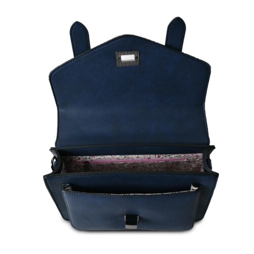 Harris Tweed Large Satchel Bag Navy Over Check Zipped Pockets Shoulder Strap - Picture 2 of 4