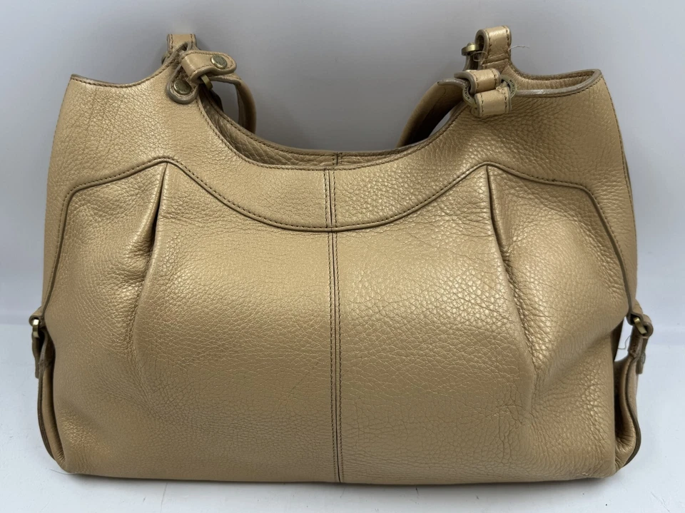 Monsac Handbag Women's  Beige Leather Zipper Pockets Double Handles Shoulder Bag - Image 2 of 4