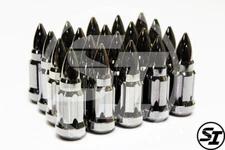 Z RACING BULLET TYPE STYLE 12X1.5MM BLACK CHROME STEEL CLOSED LUG NUTS KEY TUNER