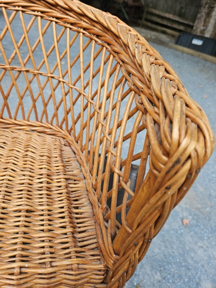 Silla con brazo de mimbre tejida de ratán vintage/infantil 11x20x13 borde trenzado Foto 4 de 4