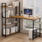 120cm L Shaped Computer Desk Home Office Corner Table w/ Reversible Shelf Walnut