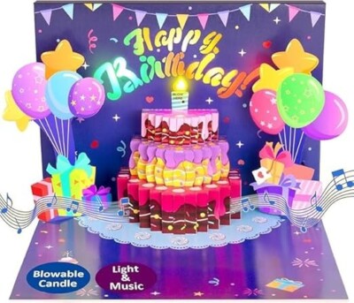 Birthday's Cards, Musical Pop Up Birthday Cards with Lights, Blow Out Candle