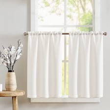 Kitchen Curtains 36 Inch Linen Textured Cafe Tier Curtains for Living Room Ba...