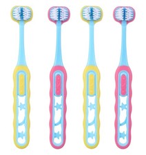 ValueBargain 4 Pack 3 Sided Toothbrush 1 Count Pack of 4 , Bule Pink Yellow