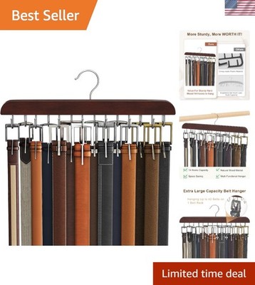 Elegant Mahogany Belt Hanger Holder for 42 Belts - 14 Hooks, Rotatable Design