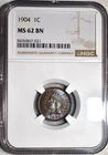 NGC MS-62 BN 1904 Indian Head Cent, Attractively Toned specimen.