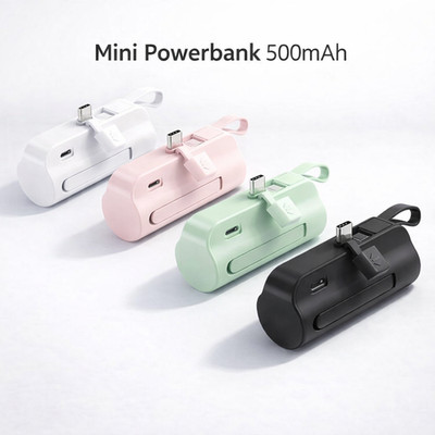 Powerbank 5000mah Schwarz/Weiß/Grün/Pink USBC Anschluss mit integriertem Kabel
