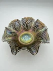 IMPERIAL SMOKE  "DIAMOND RING"   VINTAGE CARNIVAL GLASS EIGHT RUFFLED 9” BOWL