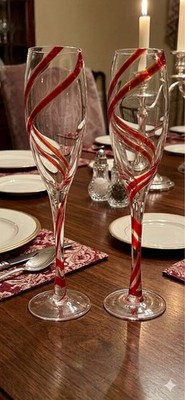 Vintage Pier 1 Red Swirl Champagne Flutes Set of 2